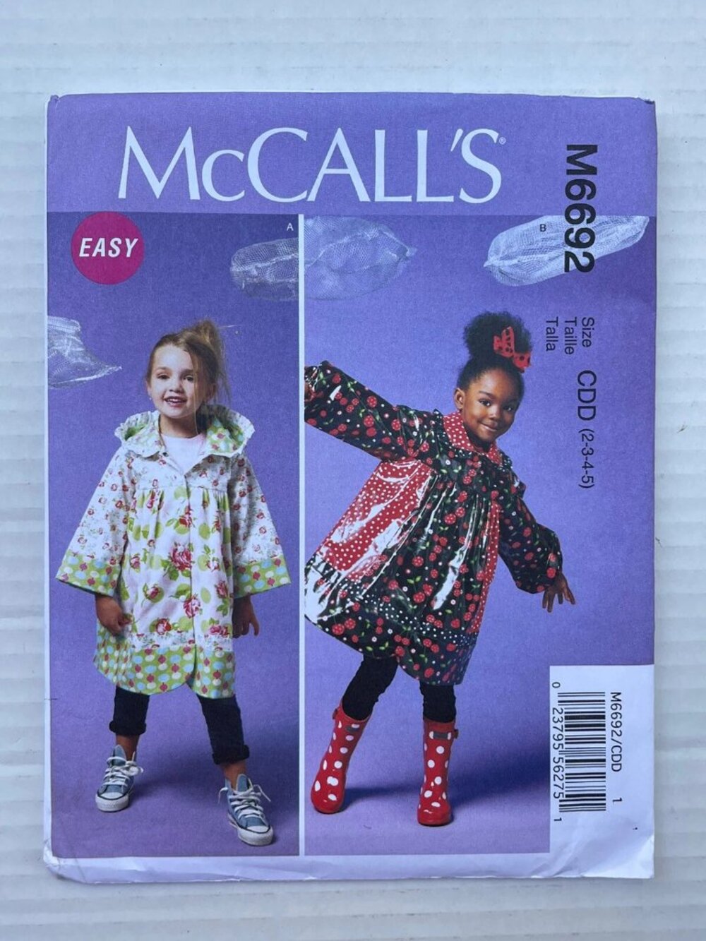 McCALL'S M6692 Girls Coats & Raincoats Sizes 2-3-4-5